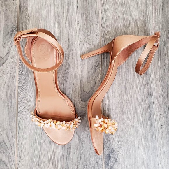 Tory Burch Shoes - Tory Burch Logan Rose Silk Leather Heels Size 10.5